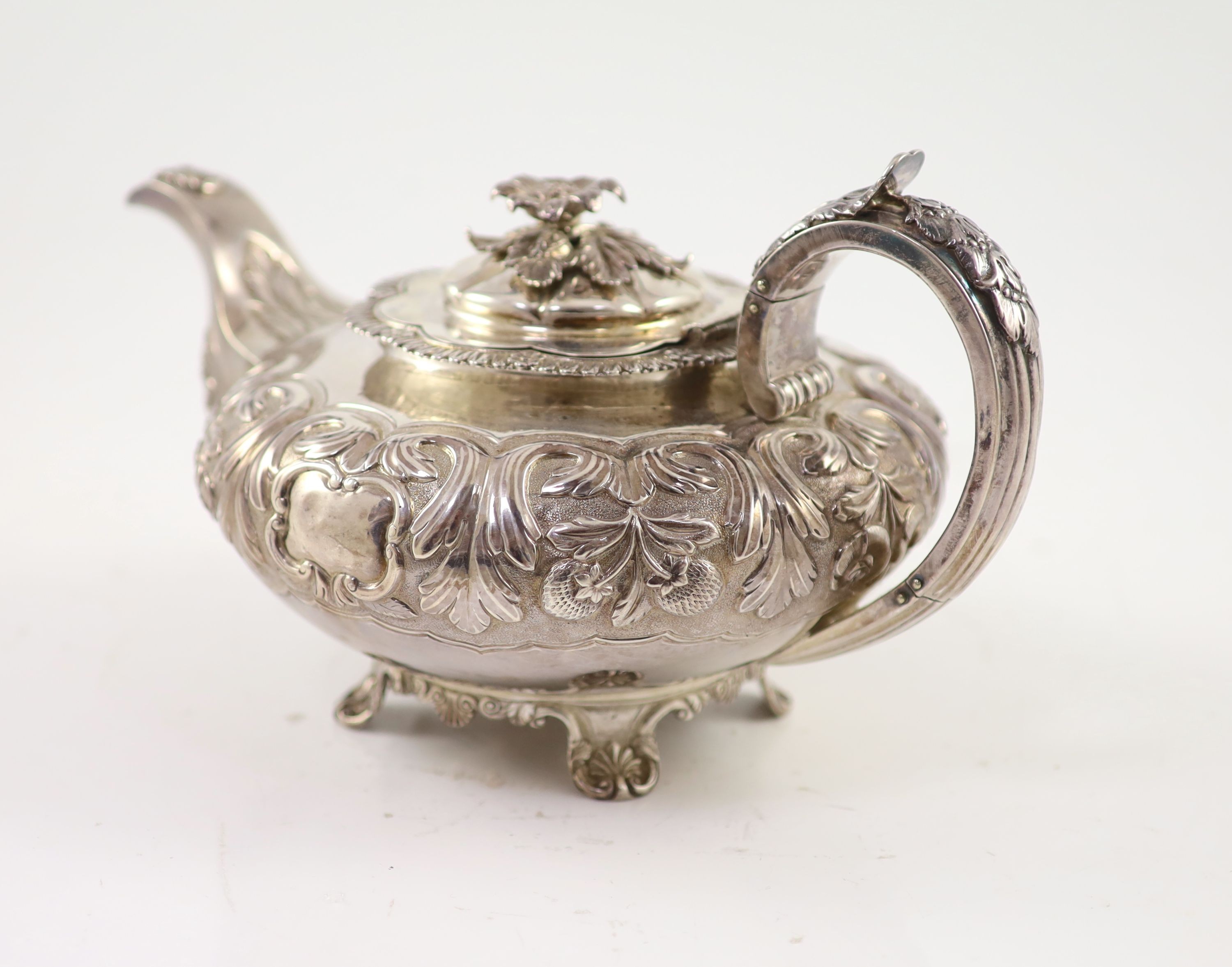A William IV Irish silver squat melon shaped teapot by Robert W. Smith